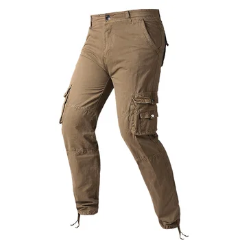 Hei Sang mænds overalls, ren bomuld løs mænds casual bukser, ensfarvet multi-lomme til udendørs sport, bukser, sweatpants 2021