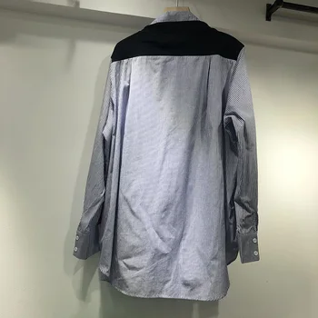 Foråret 2021 Nye Europæiske Falske To Stykker Shirts til Kvinder Matchende Farve Stribet langærmet Skjorte Mode Bluser, Cardigan