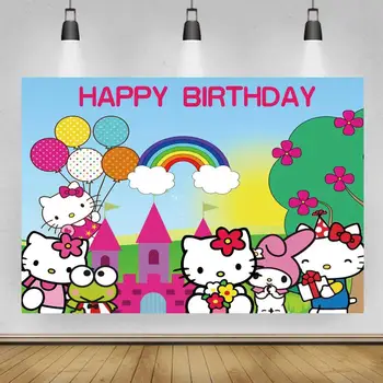 Nyfødte Baby 1st Fødselsdag Søde Kat Tegnefilm Baggrunde Rainbow Slotte Pige Prinsesse Fotografering Baggrunde Værelses Væg Plakat
