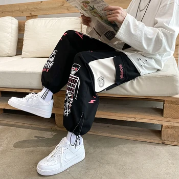 2021 Hip Hop Mode Bukser Japansk Streetwear Bukser Grafisk High Street Sweatpants Mænd Foråret Lange Sorte Bukser Stilfuldt Tøj