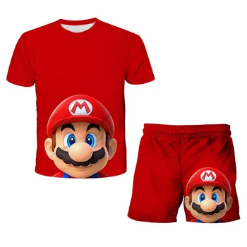 Sommeren Dreng Passer til Pige T-shirt Nye Søde Tegneserie Mario 3d-Print-T-shirt Baby Åndbart Tøj 4t-14t Top + Shorts 2-delt Sæt