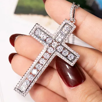 Nye 925 Sølv Udsøgt Bibelen Jesus Kors Vedhæng Halskæde til kvinder, mænd Krucifiks Charme Simuleret Platin Diamant Smykker N024