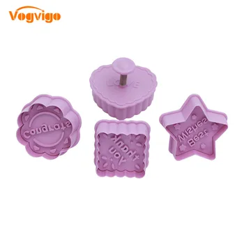 VOGVIGO 4stk Kiks 3D Plastik Push-type Jul Forældre-barn-DIY Fondant Keramik Skimmel Cookies Cutter Kage Udsmykning Værktøjer