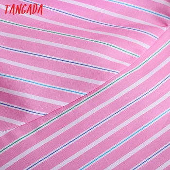 Tangada Kvinder Vintage Pink Stribet Print Afgrøde Shirt med Lange Ærmer 2021 Smarte Kvindelige Casual Skjorte JE23