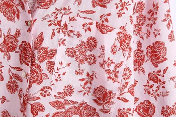 ZXQJ Vintage Kvinder Bløde Sengetøj Løs Shirts 2021 Sommer Mode Damer Rød Blomst Print Oversize Skjorte Afslappet Kvindelige Smarte Toppe