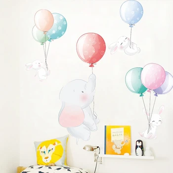 Tegnefilm Flerfarvet Ballon Elefant Wall Stickers til børneværelset Børnehave Wall Decor Kanin vægoverføringsbilleder Home Decor