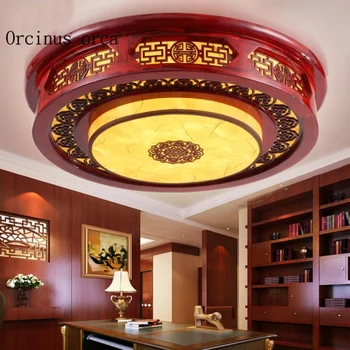 Kinesiske cirkulære loft lampe undersøgelse spisestue led stue, soveværelse massivt træ dæmpning antikke fåreskind loft lampe