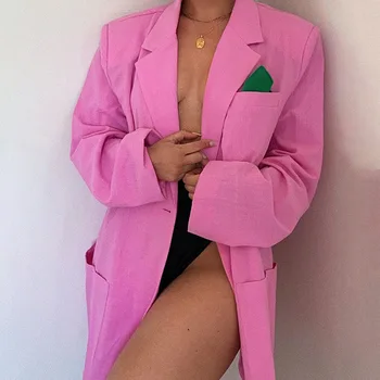 Oversized lang habitjakke kvinders single-breasted knap afslappet langærmet cutaway kontor jakke jakke 2021 efteråret nye stil