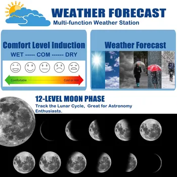 Trådløs vejrstation Indendørs Udendørs Vejr Forecaster med Sensor, Digitalt Termometer, Hygrometer Skærm