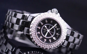 Top Klassiske Keramiske Diamanter Damer Ure Herre Kvinder Ceramica Se Mode Rhinestone Kvarts Kjole Tabel Gent Armbåndsur