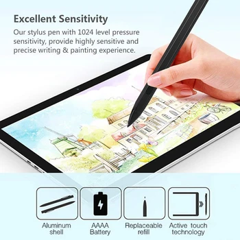 Stylus Pen Tablet 4096 Niveauer Pres Bærbare Touch Screen Pen med 3 Nib Tip Erstatning for Surface Pro 7 6 5 4 3 X Gå Bog