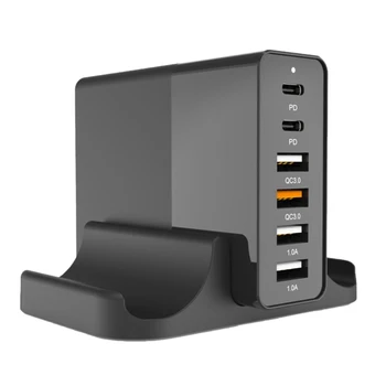 Multi USB-Opladning Station 75W med USB-C PD, 6-Port USB Hurtig Oplader Adapter til Smartphone, Bærbar computer, Tablet