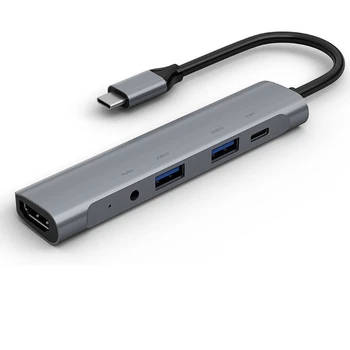 Multi-Porte Type C USB-Hub Fem-I-En USB2.0 3.0 HDMI-Kompatibelt Interface Type C-Port-Dockingstation Oplader 60W