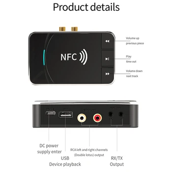 NFC 5.0 A2DP Bluetooth-Modtager AUX 3,5 mm RCA-Stik, USB-Smart Gengive stereolyd Trådløse Adapter 4.0 Til bilsættets Højttaler