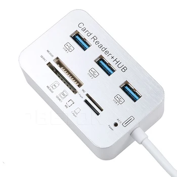 Mini USB 3.0 Multi-Hub + Kortlæser COMBO High Speed USB Hub med MS/SD/M2/TF Card Reader 3Ports USB-Splitter til Bærbar