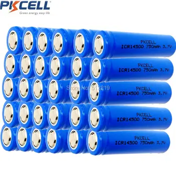 30STK PKCELL 14500 750mAh 3,7 V Li-ion Genopladelige Batterier AA-Batteri Lithium Celle til Led Lommelygte Forlygter Fakkel Mus