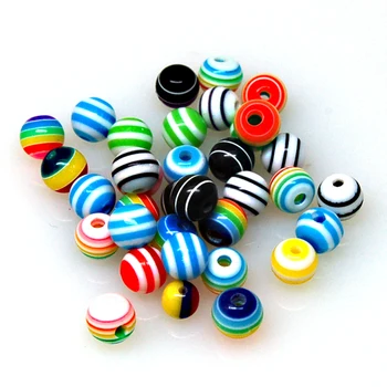 10mm tilfældigt blandet farve runde harpiks strimler perler forJewelry forsyninger.Løs lamineret/stripiness resin perler