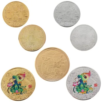 År Rat Erindringsmønt Kinesiske Stjernetegn Souvenir-Udfordring Collectible Mønter Månens Kalender Samling Kunsthåndværk