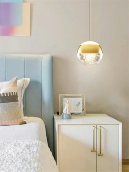 Nordisk krystalkugle boble vedhæng lys soveværelse sengelampe moderne luksus bar restaurant blank guld long-line hængende lamper