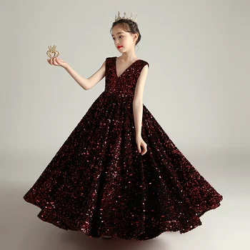 Børn Piger Høj Kvalitet Luksus Sequined Design Aftenen Ægteskab Ceremoni Prinsesse Kjole Børn Model Første Meddelelse Kjole