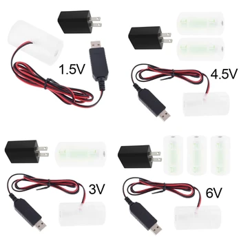 1,5 V 3V 4.5 V 6V LR20 D-Celle Batteri Eliminator med OS Plug USB Power Adapter 2m Kabel Erstatte 1 to 4pcs D Størrelse Batteri