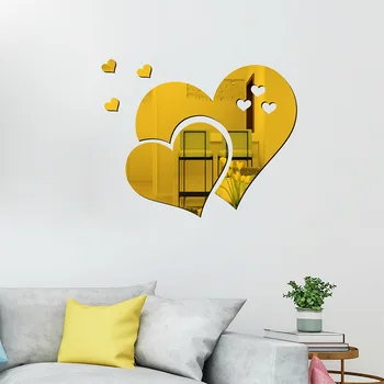 3D Spejl Hjertet Wall Sticker Decal DIY Hjem Værelses Art Dekoration Kærlighed Mønster Aftagelig Værelses Decal Toilet Tabel Klistermærker