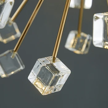 Led-Moderne Rustfrit Stål Cube Ring Square Crystal Golden Lysekrone Hængende Kunst Indendørs Lampe Lampe, Stue Foyer
