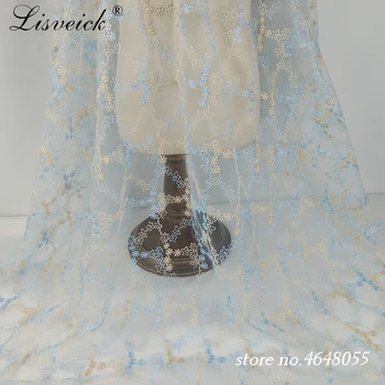Nye 1yard Retro blå Guld tråd Net, garn, broderier og kniplinger stof,DIY Håndlavet bryllup kjole tøj nederdel materiale