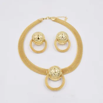 NEW Høj Kvalitet Ltaly 750 Guld farve Smykker Sæt Til Kvinder afrikanske perler mode halskæde sæt øreringe smykker