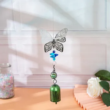 Metal Skeletteret Butterfly Vind Bell Vindue Indrette Krystal Vedhæng Kreative Hjem Suspension Dekoration Klokke Hængende Stykker