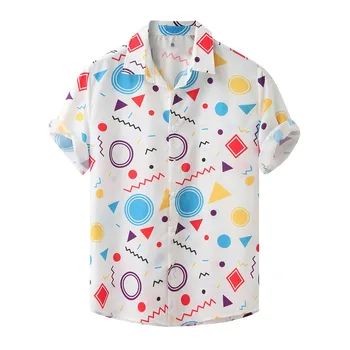 Mænd ' s Farverige Sommer Kort Ærme Løs Knapper Hawaii Afslappet Skjorte Bluse Camisa de hombre Chemise hæld hommes#QQ