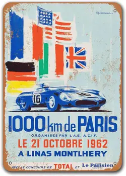 1962 Paris 1000 Kilometer Tin Metal Tegn på, Vintage Biler, Sisoso Plaques Plakat Bar Pub Retro Væg Udsmykning 8x12 tommer