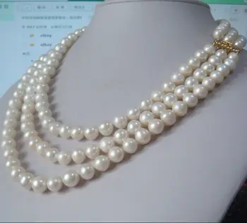 Triple tråde 9-10mm Rigtige Australske south sea hvid perle halskæde 18-22