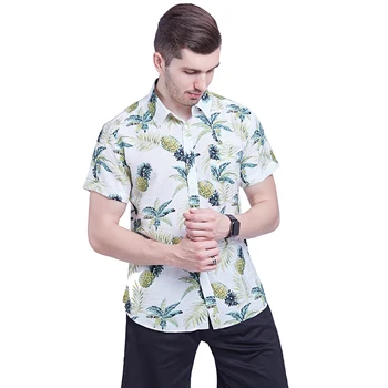 Herre Beach Hawaii-Skjorte Tropisk Sommer Kortærmet Skjorte Mænd Bomuld Tøj Casual Løs Knap Nede Skjorte Plus Størrelse
