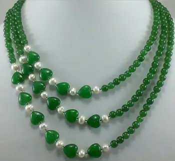 3 Rækker 6mm grøn Rød hjerteformet Jade Hvid Perle Halskæde