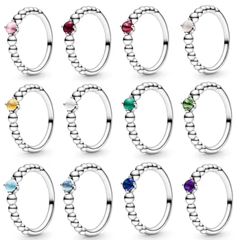 Ægte 925 Sterling Sølv 11 Farve Marts Birthstone Beaded Med Crystal Ringe Til Kvinder Wedding Party Mode Smykker