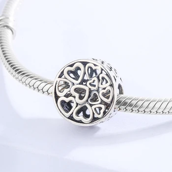Prøve mode hjerte formet hul 925 sterling sølv charms perle, fit armbånd smykker diy for kvindelige part gave