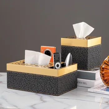 Lys luksus metal papir tissue box fjernbetjeningen opbevaring stue dekoration, guld sort papir box husholdningsartikler