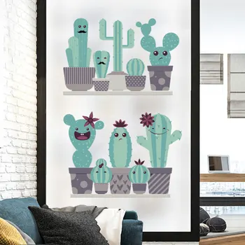 Søde Kaktus Potteplanter Sukkulenter Tapet Hjem Dekoration Wall Sticker til Stue, Soveværelse Sofa Baggrund Indretning vægoverføringsbillede