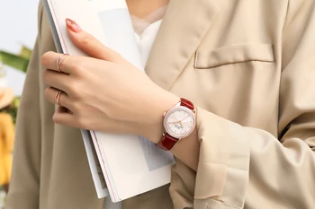 Gave til dame Hvid Læder armbåndsur med indgravering skive 26,0 mm high-end Atmosfærisk Se KLAS-mærket