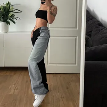 2021 Patchwork Løs, Afslappet Kvinder Bukser Hip Hop Mode-Jeans Slim Efteråret Koreanske Streetwear Version Denim Cargo Bukser