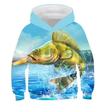 Drenge Hoodie Cool Karpe Fiskeri 3D Harajuku Sweatshirt Unisex Casual Pullover Fisk hættetrøjer Drenge piger Sportstøj 2021 Mode top