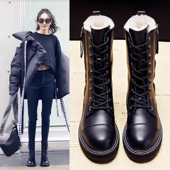 Vinter stil, nye mode vandtæt skridsikker flade støvler bomuld-polstret kvinders sko med uld, som sne støvler kvindelige martens støvler