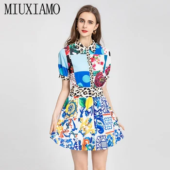 MIUXIAMO 2021 Nye Sommer Mode Sæt Turn-Down Krave Patchwork Leopard Skjorte + Print Slim Nederdel To-Stykke Elegant