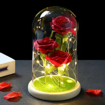 Kunstige Evige Rose Skønheden og Udyret Steg I Glas Cover LED Nat Lys til Hjemmet Indretning Mor Valentines Dag, Nye Ja Gave