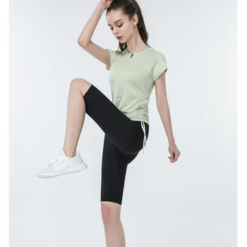 Rund hals yoga tøj halv lynlås kort-langærmet t-shirt, Slim quick-tørring kører fitness tøj til udendørs sport top women
