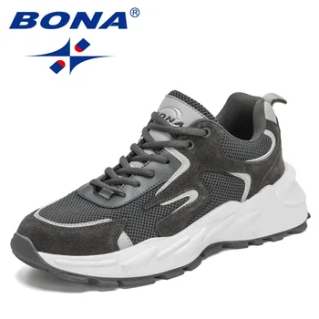 BONA 2021 Nye Designere Handling Læder Mesh Sports Sko, Mænd, Voksne Kører Sneakers Mand letvægts Sko Kurv Shoes Hombre
