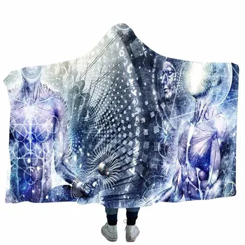 3D Vinter Dobbelt Tykkere 3d Printet Psykedelisk Hætteklædte Tæppe Til Voksne Mandala Coral Fleece Smide Tæppe På sovesofaer