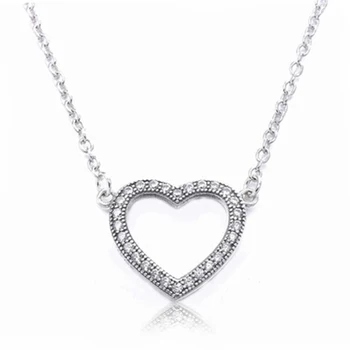 2018 Valentine ' s Day Ægte 925 Sterling Sølv kærlighed hjerte Halskæde Med Klare CZ For Kvinder Gave DIY Smykker
