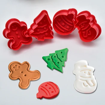 4stk/set juletræ Cookie Cutter Gingerman Fondant Kage, Småkage-Cutter Stempel Skimmel 3D Kage Udsmykning Værktøjer, Forme til Bagning